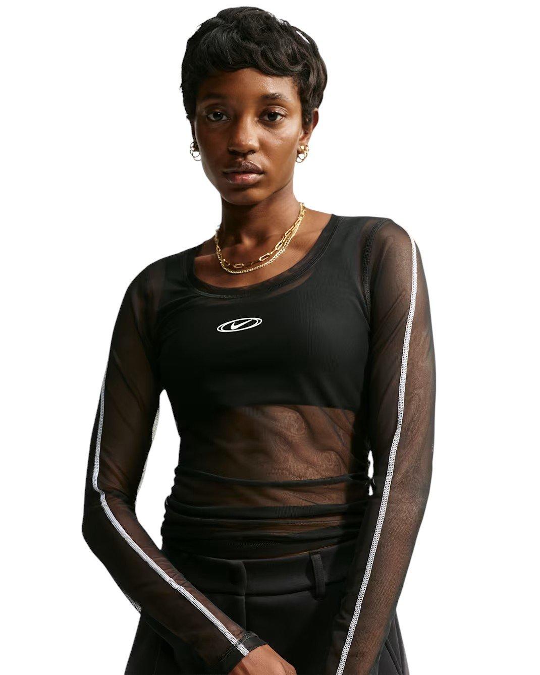 Nike Women's Sportswear Slim Long-Sleeve Sheer Top - Black/White - BLACK/WHITE